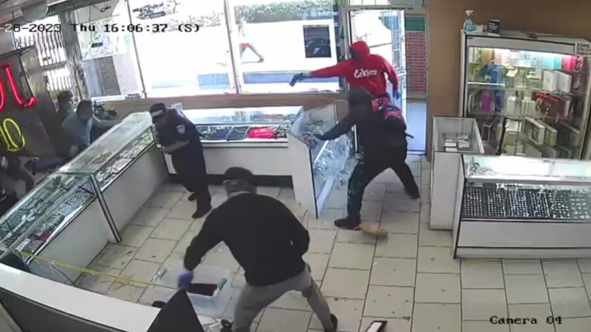 Security cameras captured a group of smash-and-grab robbers escaping with over $15,000 worth of merchandise in Palmdale on Sept. 28, 2023. (Kimberly's Jewelry)