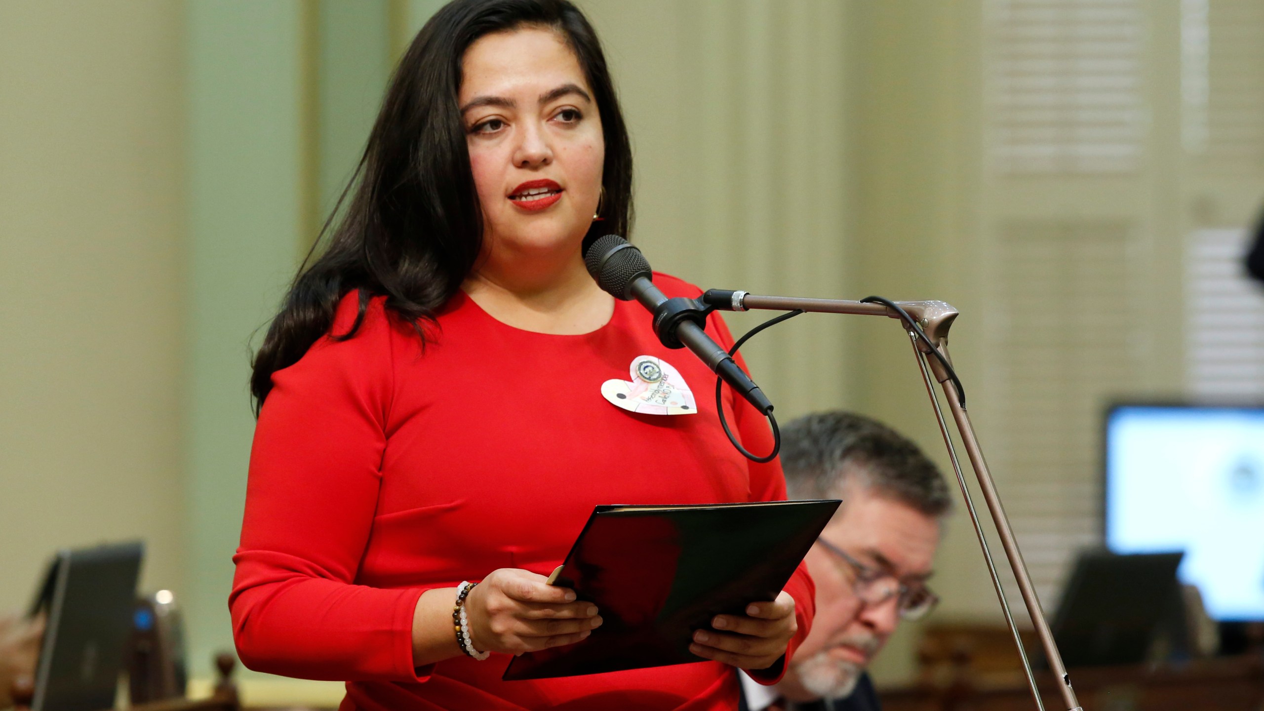 In this Feb. 10, 2020, file photo Assemblywoman Wendy Carrillo, D-Los Angeles, speaks in the Assembly in Sacramento, Calif. (AP Photo/Rich Pedroncelli, File)
