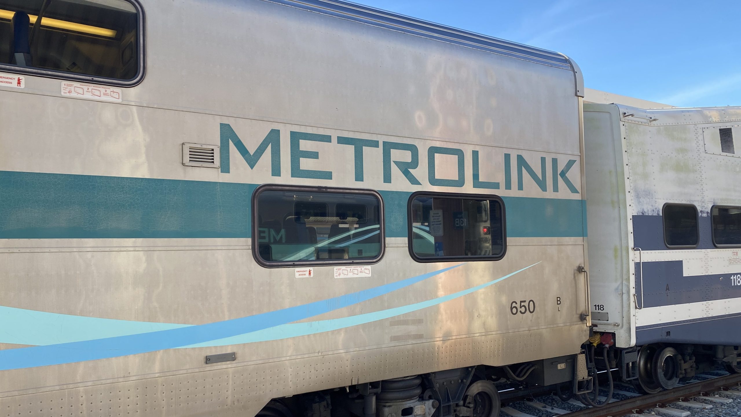 FILE – A Metrolink passenger train is seen at Los Angeles Union Station on Nov. 21, 2023. (KTLA)