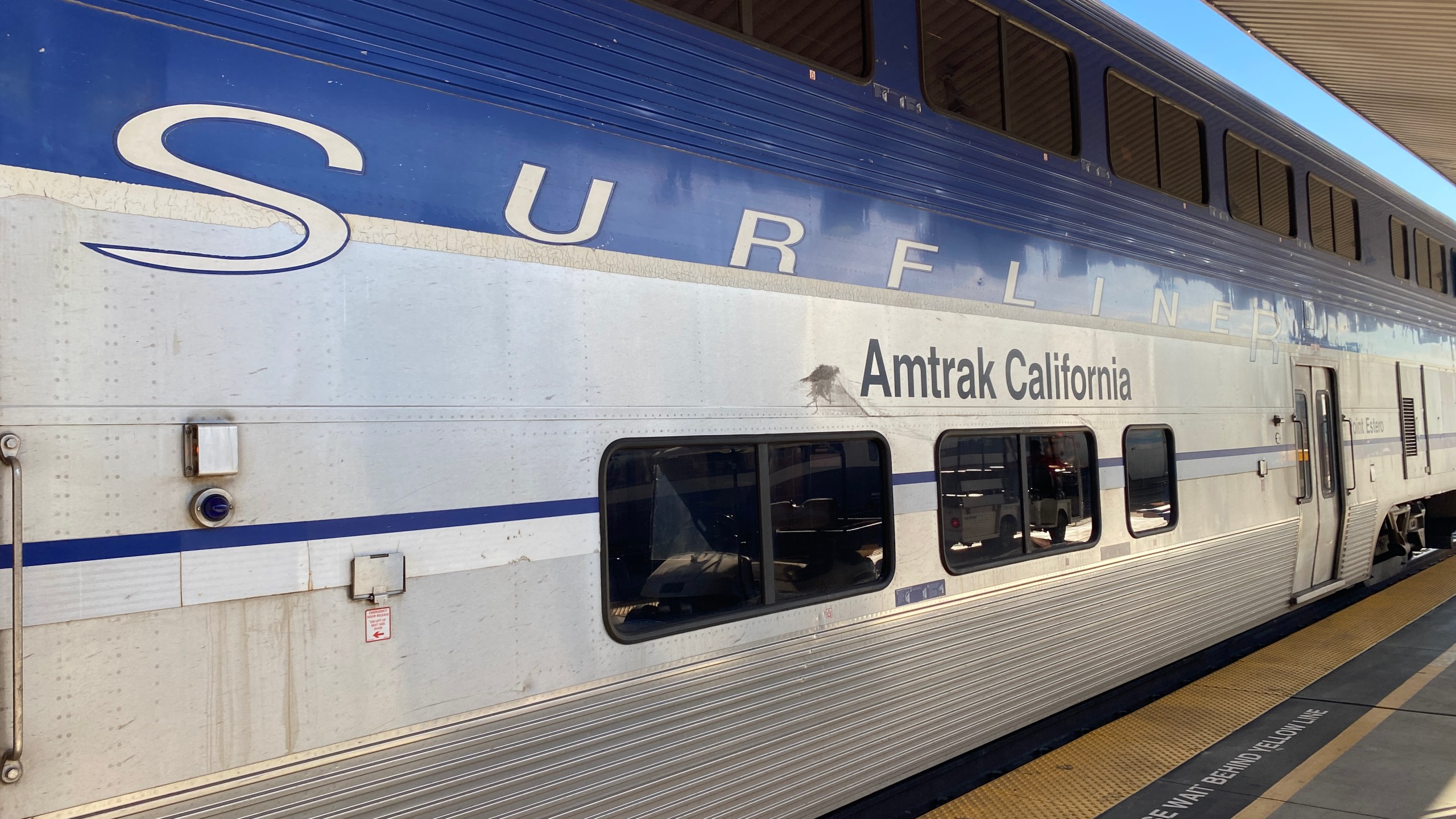 FILE – An Amtrak Pacific Surfliner train is shown parked at Los Angeles Union Station on Nov. 21, 2023. (KTLA)