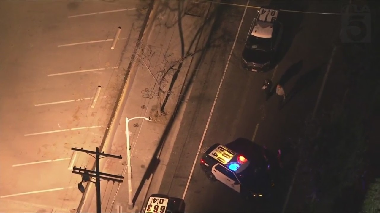 Police are investigating after a body was found inside a burning vehicle in Lincoln Heights on Nov. 9, 2023. (KTLA)