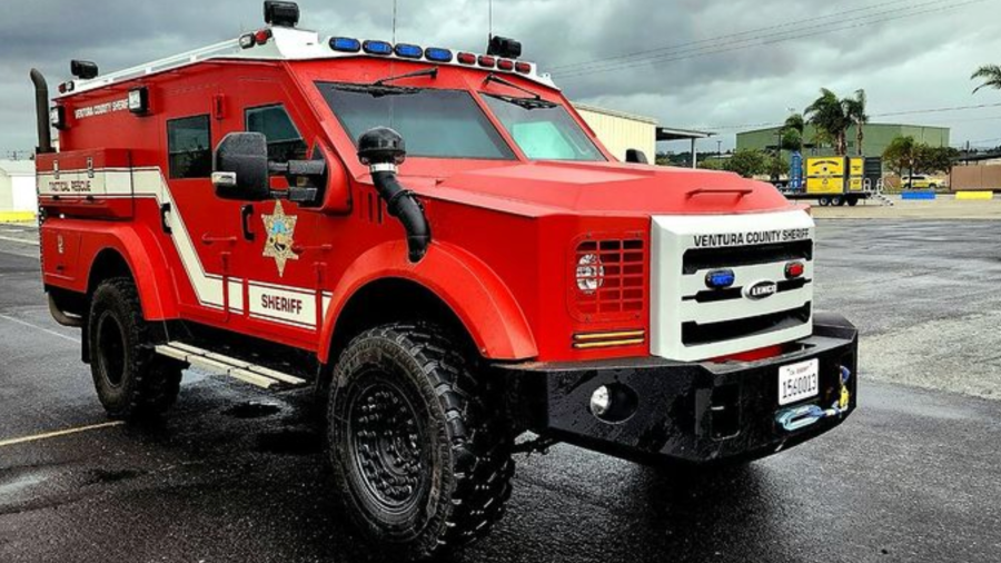 A Ventura County Sheriff's emergency vehicle is seen during a rain storm on Dec. 21, 2023.
