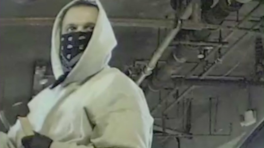 Surveillance footage of a suspect wanted for allegedly stealing thousands of dollars worth of music equipment from inside a gated Hollywood parking garage on Dec. 18, 2023. (Louise Van Veenendaal)