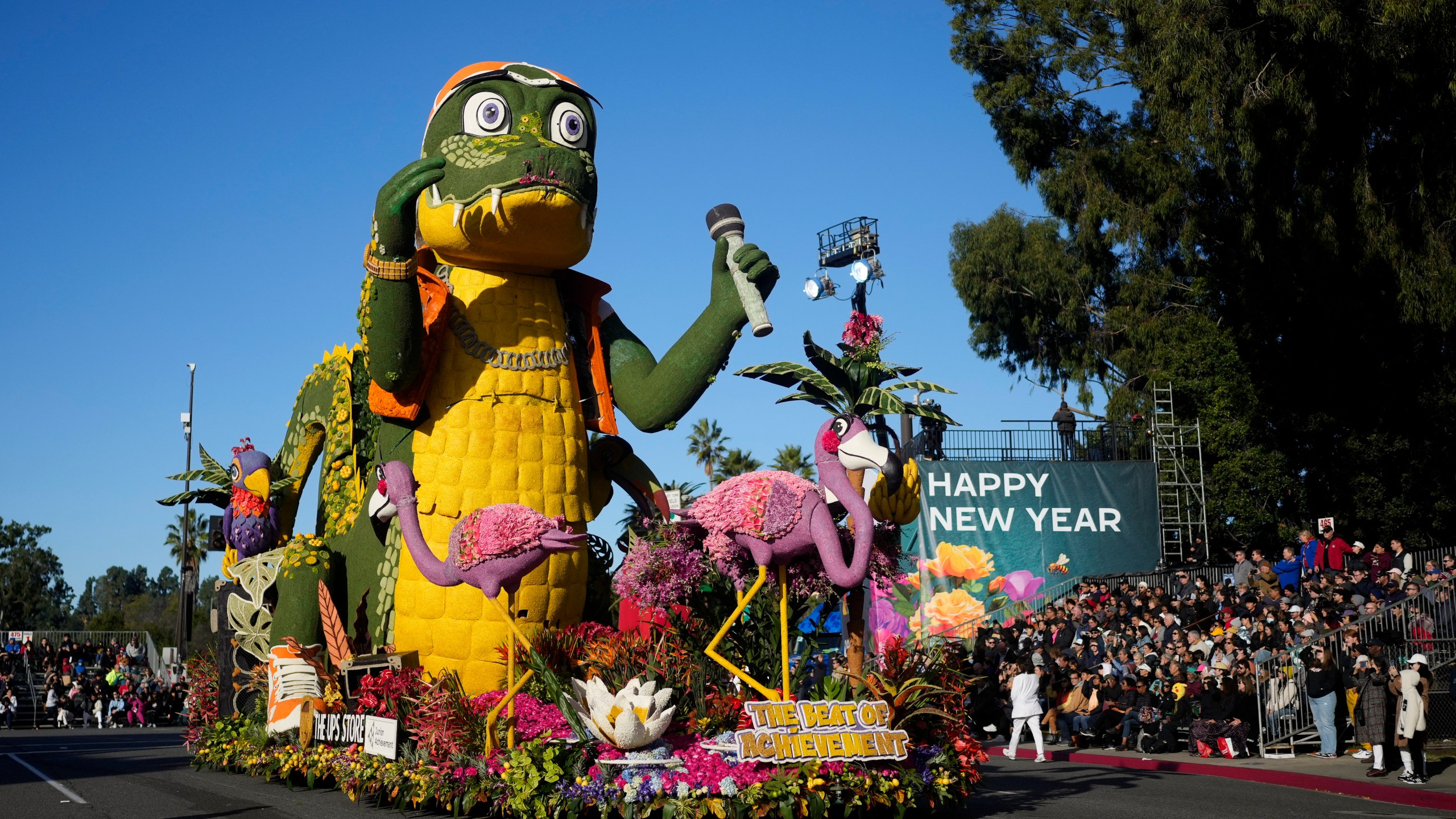 The UPS Store float moves along the parade route at the 135th Rose Parade in Pasadena, Calif., Monday, Jan. 1, 2024. (AP Photo/Jae C. Hong)