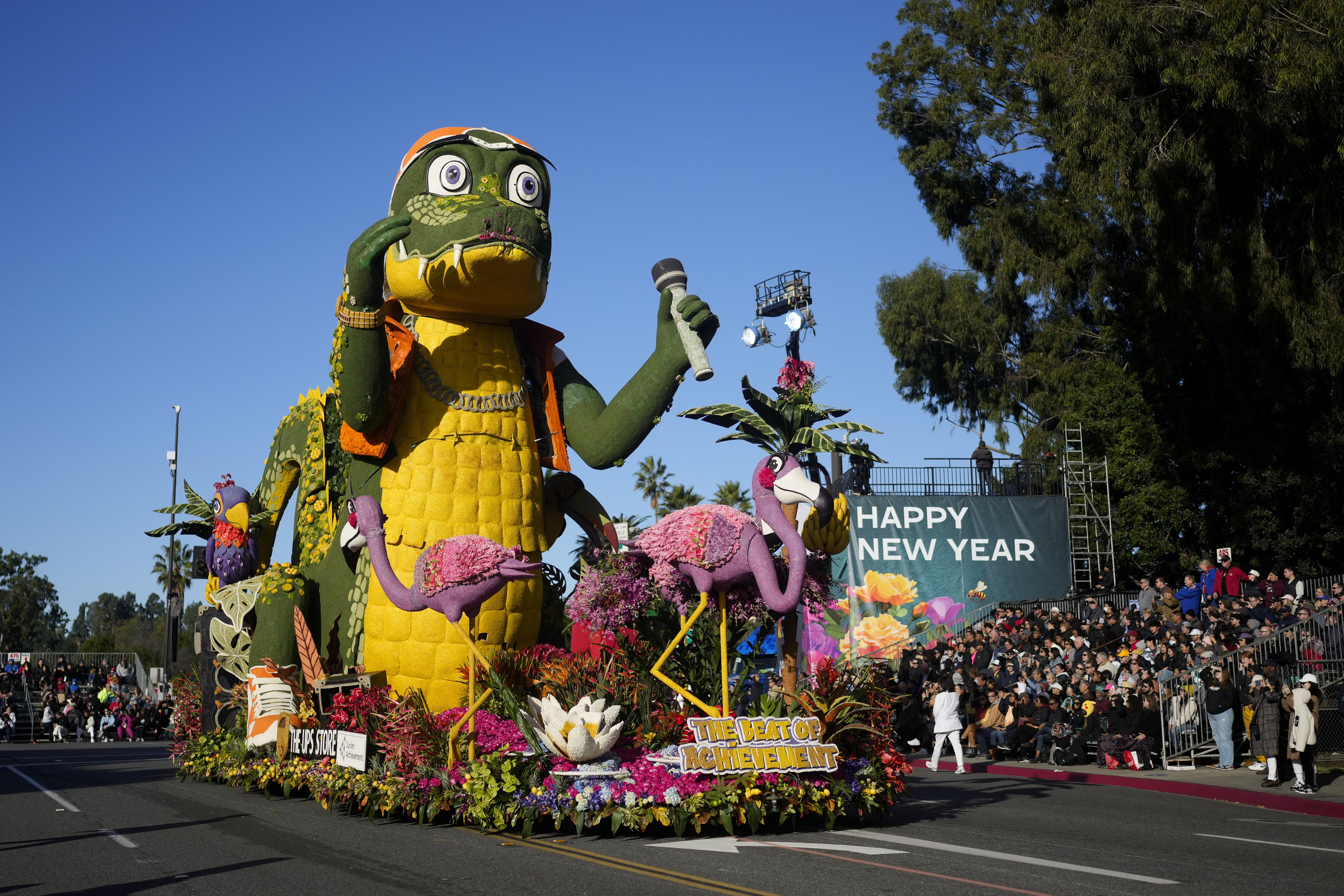 The UPS Store float moves along the parade route at the 135th Rose Parade in Pasadena, Calif., Monday, Jan. 1, 2024. (AP Photo/Jae C. Hong)