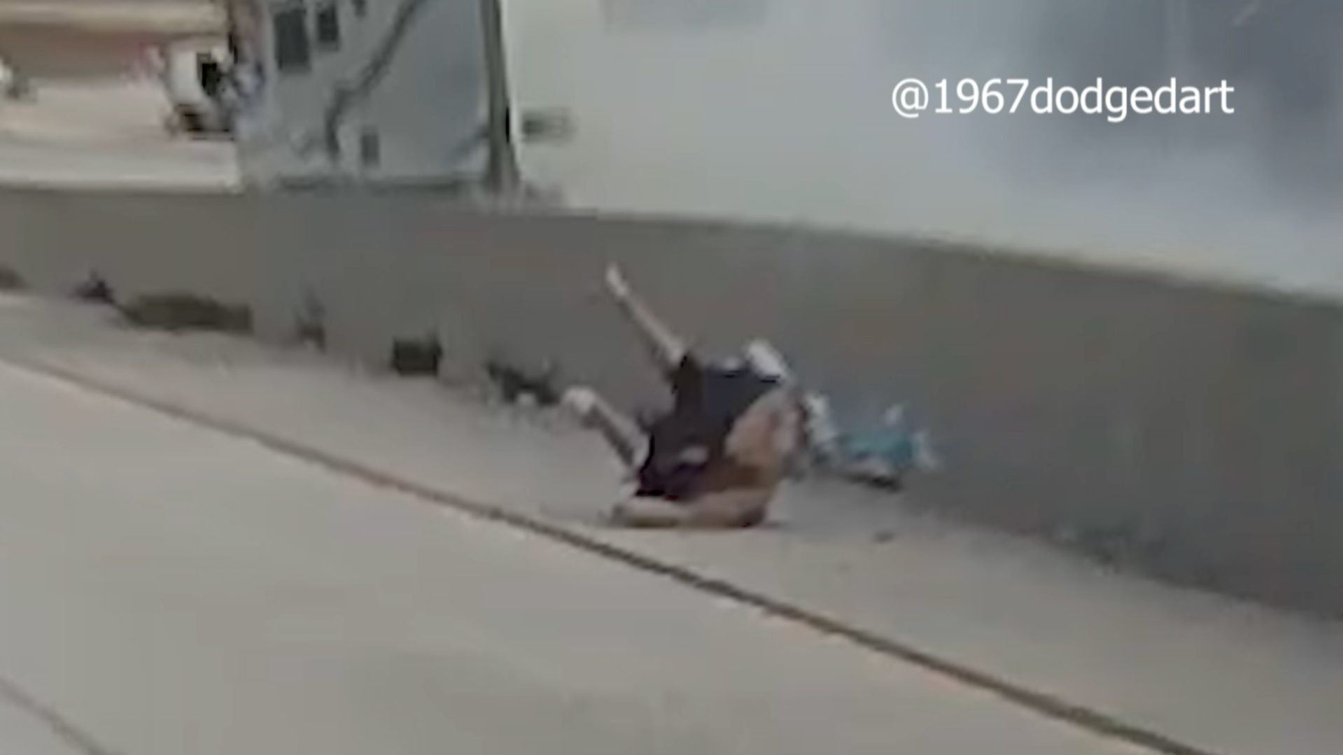A man is seen on the 14 Freeway after an RV hit the center divider on Jan. 15, 2024.