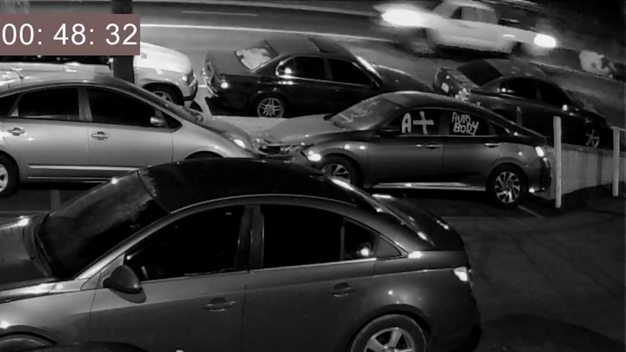 The LAPD has released security footage that shows multiple vehicles flee the scene after striking a pedestrian in Pacoima on Jan. 12, 2024. The unidentified pedestrian died at the scene. (Los Angeles Police Department)