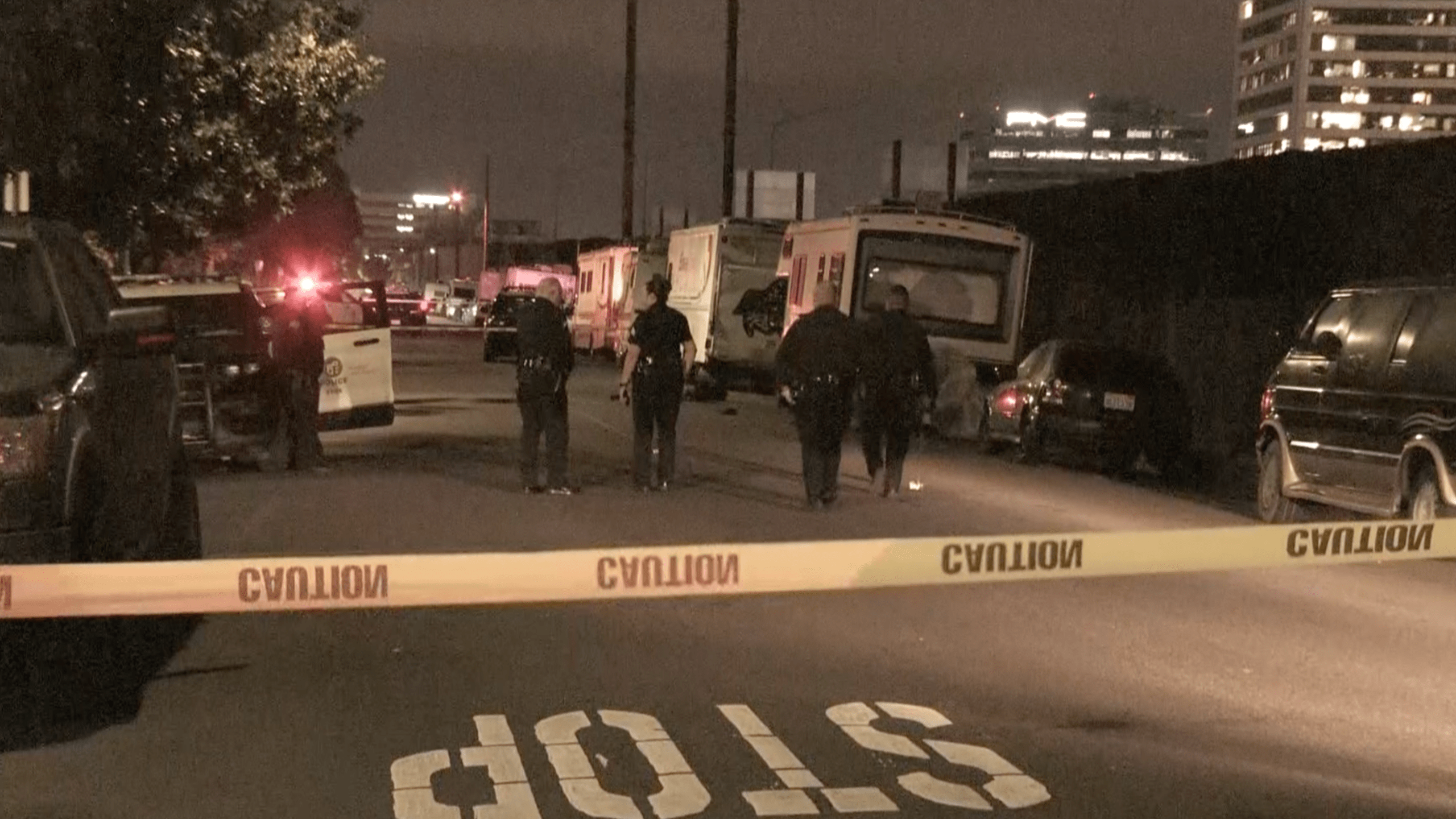 Police respond to a fatal hit-and-run crash in the Sawtelle neighborhood on Feb. 13, 2024.