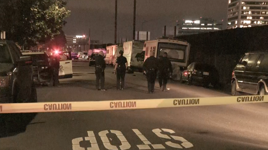 Police respond to a fatal hit-and-run crash in the Sawtelle neighborhood on Feb. 13, 2024.