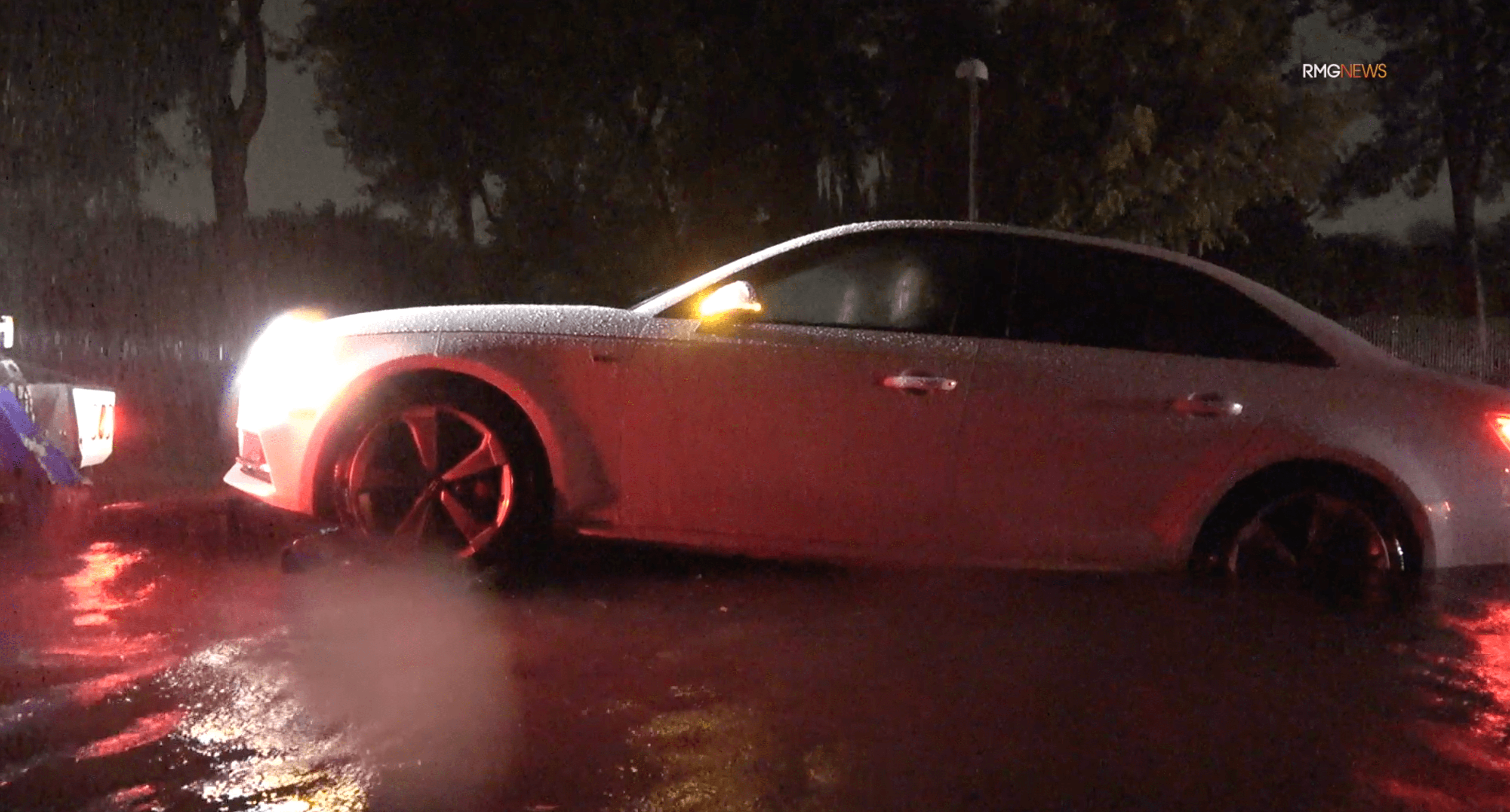 Motorists stranded in flood waters in Tarzana