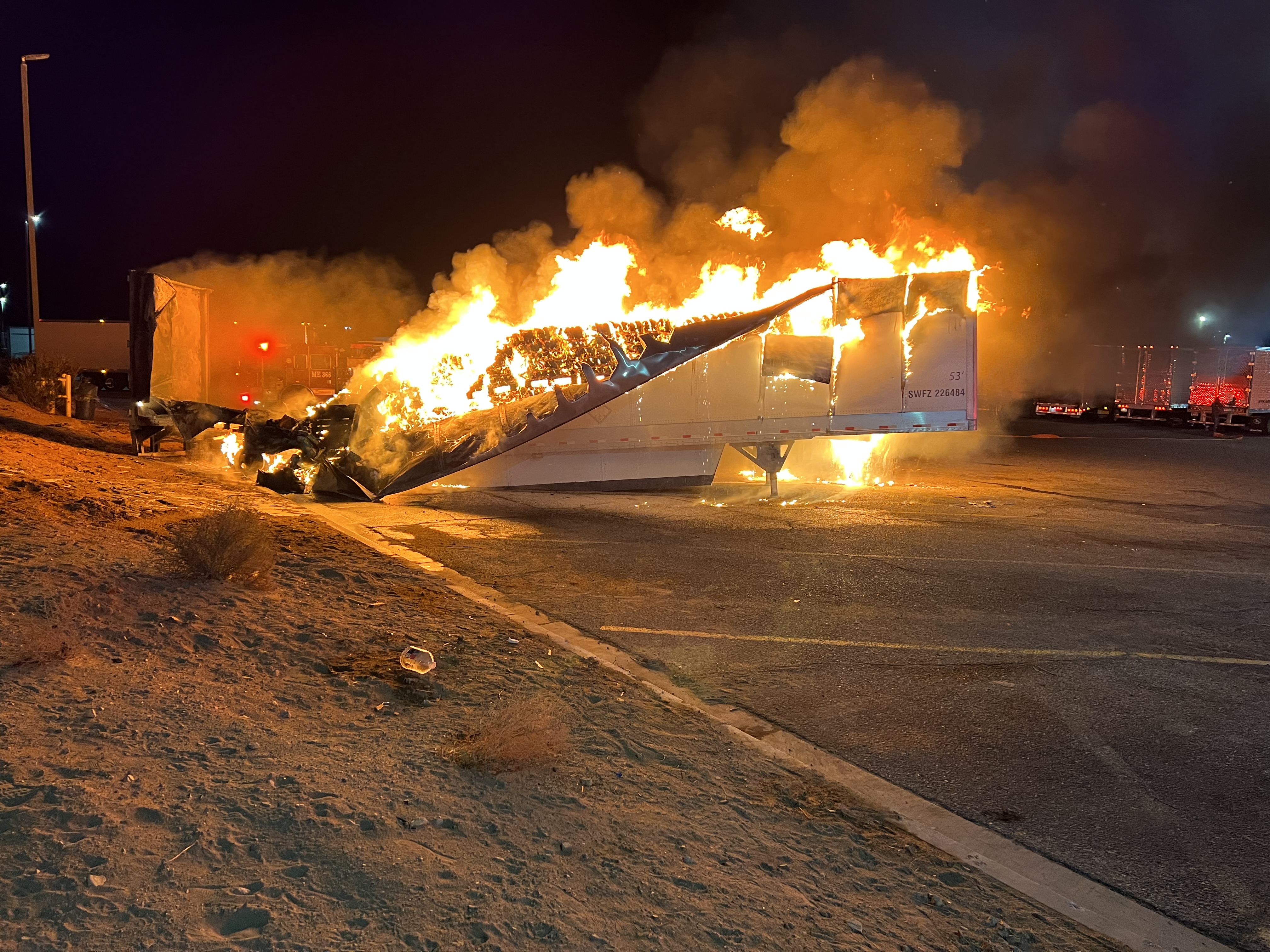 Barstow burning truck trailer