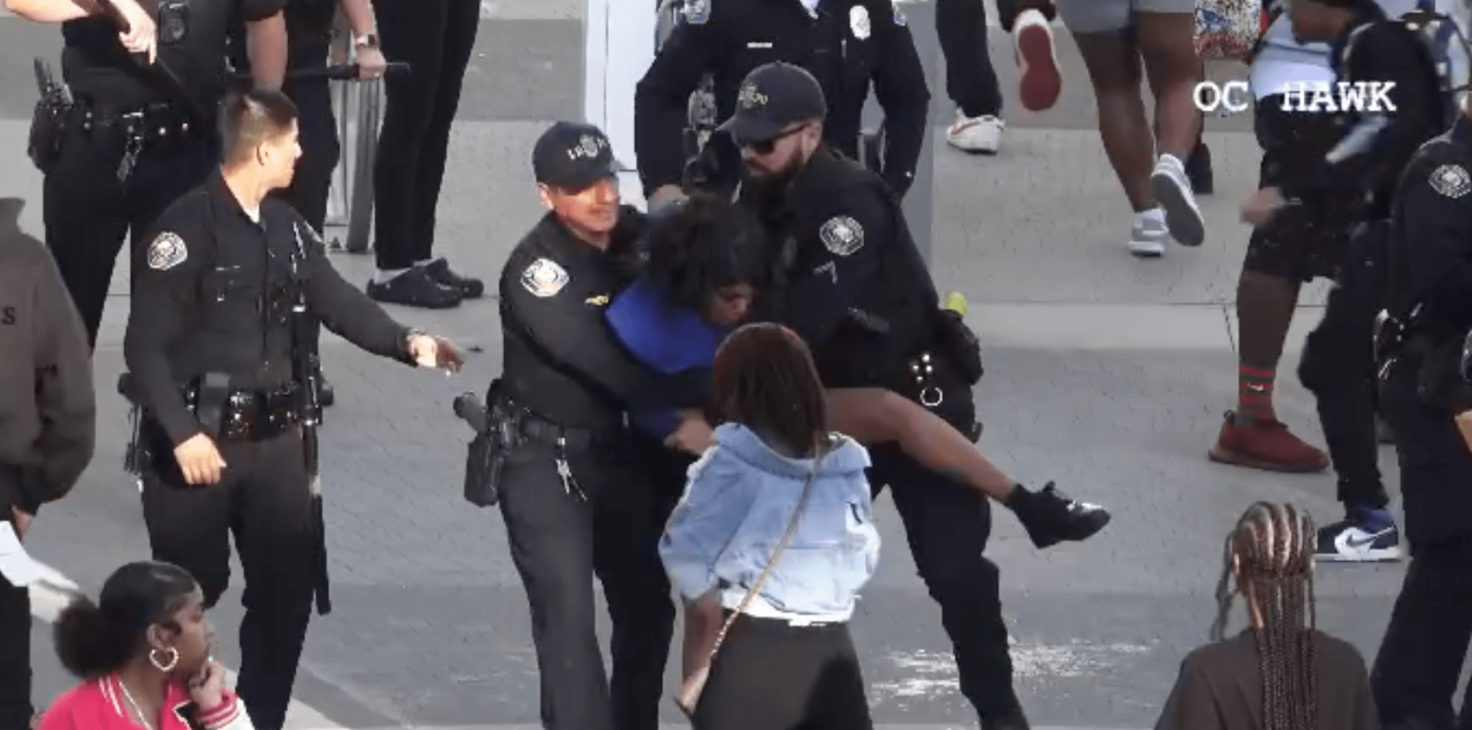 Officers arrested one of the juveniles involved in the fist fight in Long Beach on March 16, 2024. (OC Hawk)