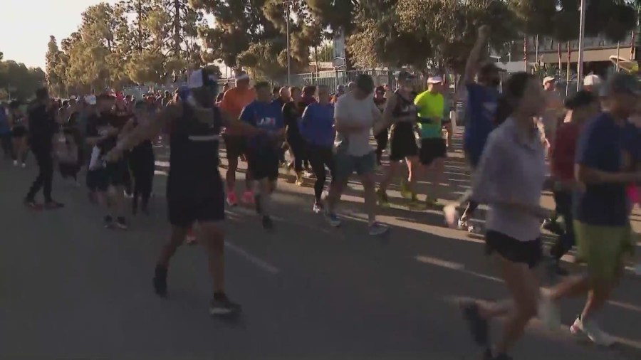 Evans trains with other runners in her neighborhood. She spoke with KTLA on March 16, 2024. (KTLA)