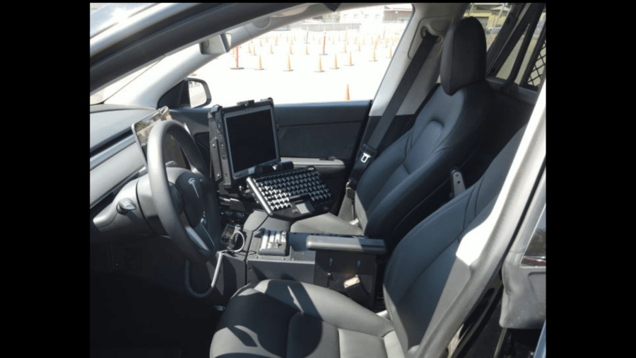 The interior of a Tesla Model Y patrol car. (Fremont Police Department)