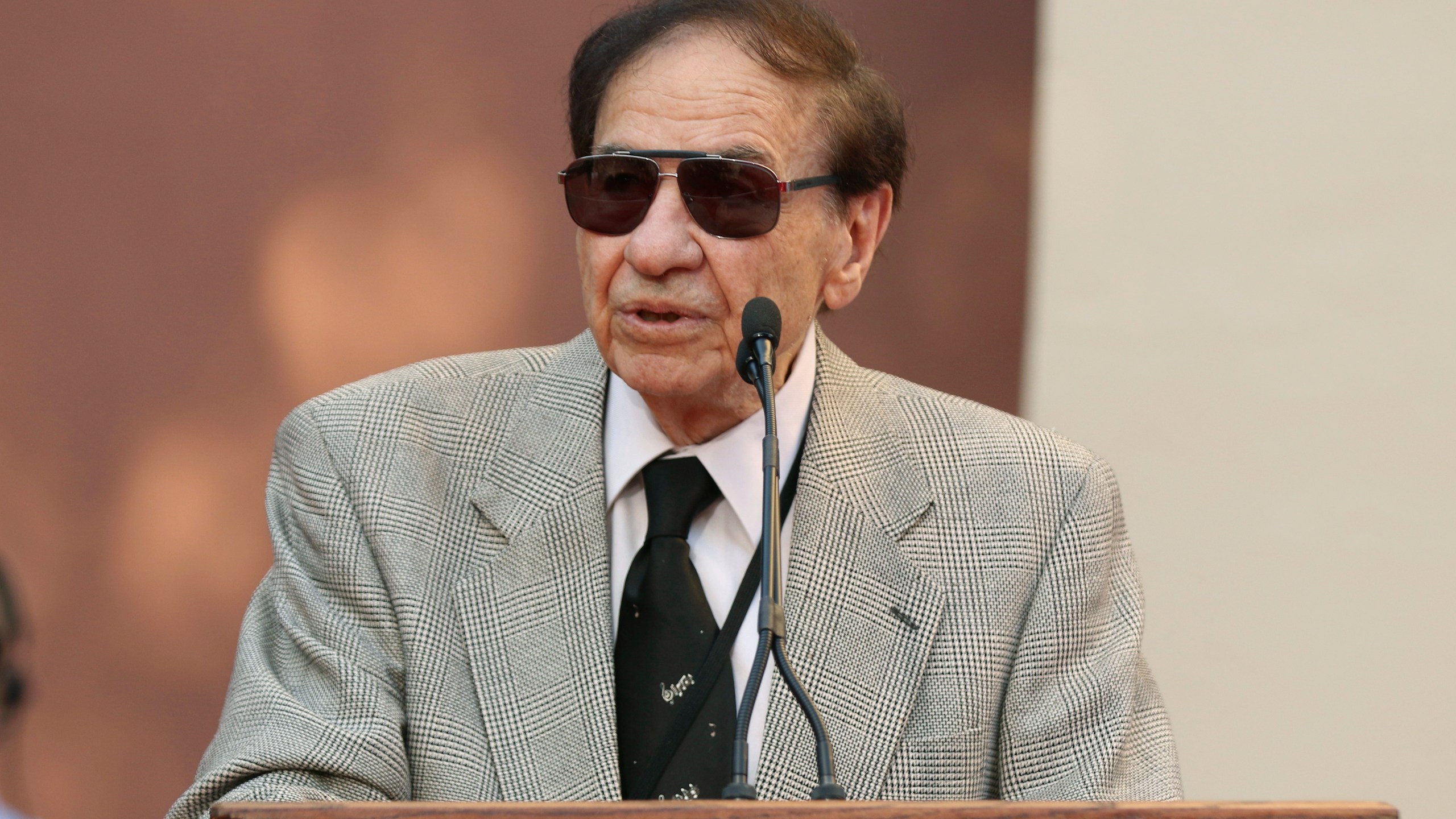 FILE - Richard M. Sherman speaks at the ceremony honoring the Sherman Brothers with the rename of Disney Studios Soundstage A at the World Premiere of Disney's "Christopher Robin" at the Walt Disney Studios, July 30, 2018, in Burbank, Calif. Sherman, one half of the prolific, award-winning pair of brothers who helped form millions of childhoods by penning classic Disney tunes, died Saturday, May 25, 2024. He was 95. (Photo by Willy Sanjuan/Invision/AP)