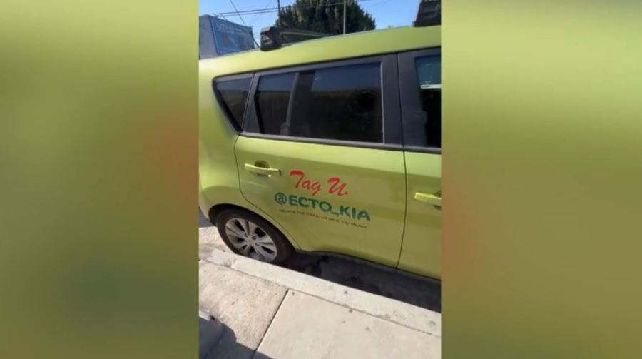 Erica Nese's "Ghostbuster" slimer Kia Soul was recovered on May 7, 2024 with most of its custom elements removed by the suspect. (Erica Nese)