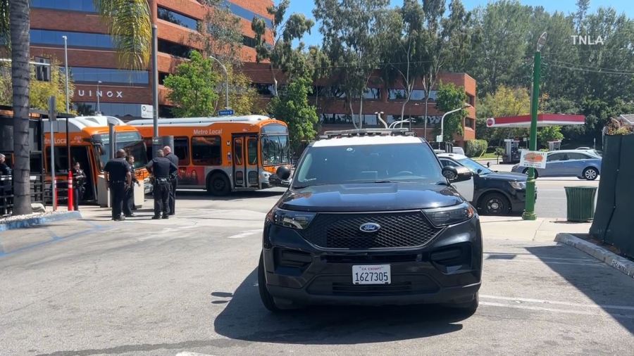 A suspect was arrested after a robbery attack on a Metro bus in Encino on May 14, 2024. (TNLA)