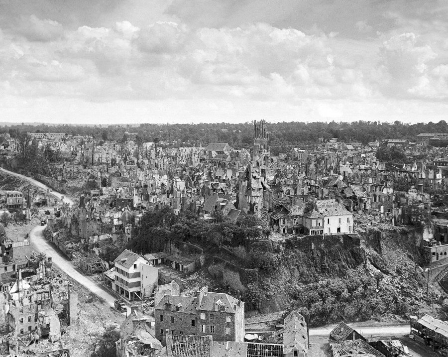 FILE - A scene of some of the fiercest fighting in the Normandy campaign is seen in St. Lo, France on August 29, 1944. (AP Photo, File)