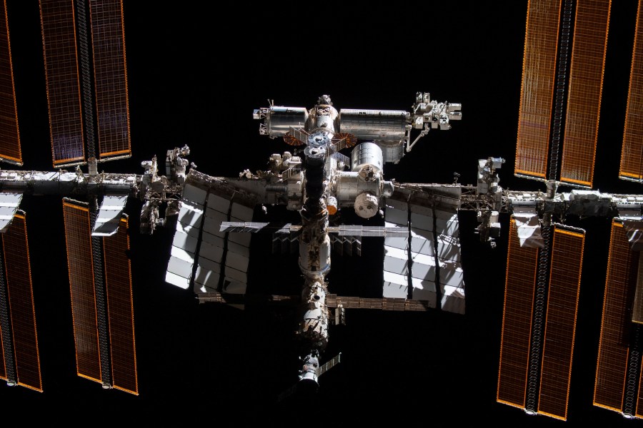 This photo provided by NASA shows the International Space Station from the SpaceX Crew Dragon Endeavour during a fly around of the orbiting lab that took place following its undocking from the Harmony module’s space-facing port, Nov. 8, 2021. NASA has awarded an $843 million contract to SpaceX to build the vehicle that will bring the International Space Station out of its longtime orbit around Earth when its operating lifespan ends in a few more years. (NASA via AP)