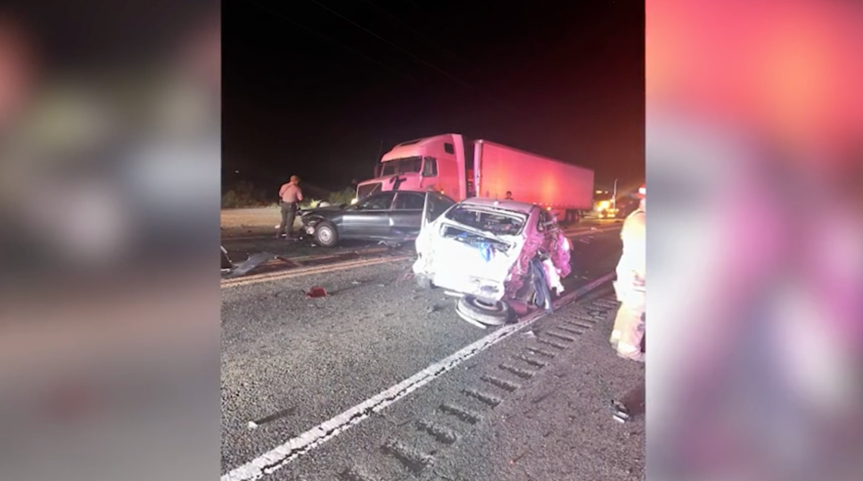 Six-car crash involving semi-truck