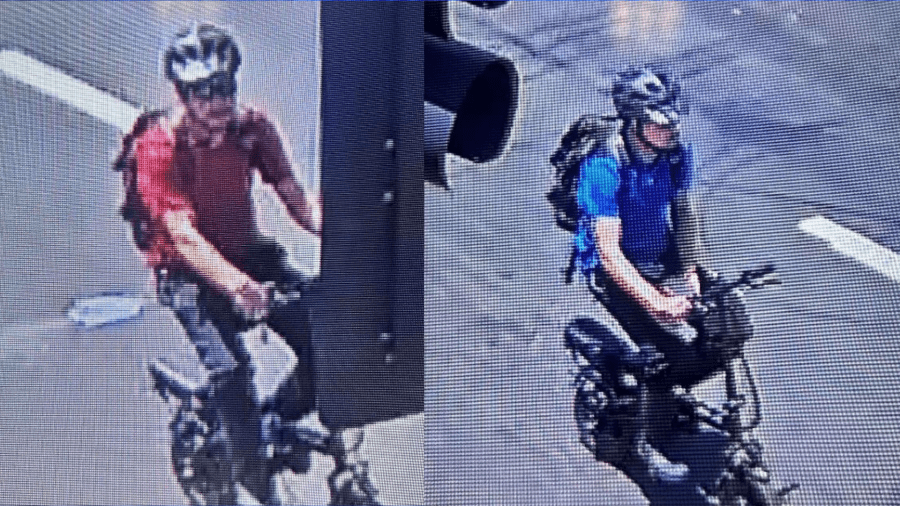 The suspect is seen on surveillance video riding a motorized scooter bike in Moreno Valley. (Moreno Valley Sheriff’s Station)
