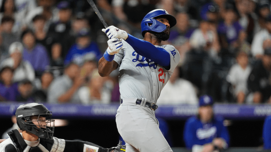 Los Angeles Dodgers pinch-hitter Jason Heyward watches his grand slam