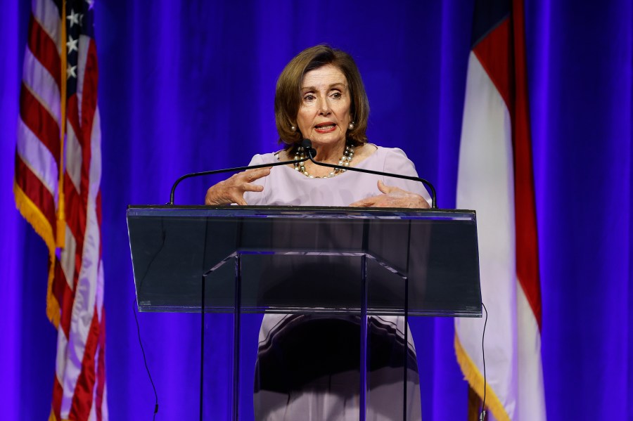 Democratic Speaker Emerita Nancy Pelosi speaks at the North Carolina Democratic Unity Dinner fundraiser in Raleigh, N.C., Saturday, July 20, 2024. (AP Photo/Karl B DeBlaker)
