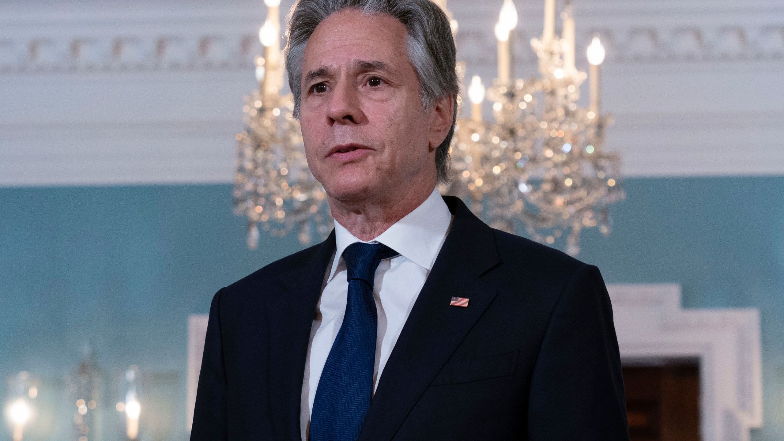 Secretary of State Antony Blinken speaks to the press after a bilateral meeting with Panamanian Foreign Minister Javier Martinez Acha at the State Department in Washington, Wednesday, July 17, 2024. ( AP Photo/Jose Luis Magana)