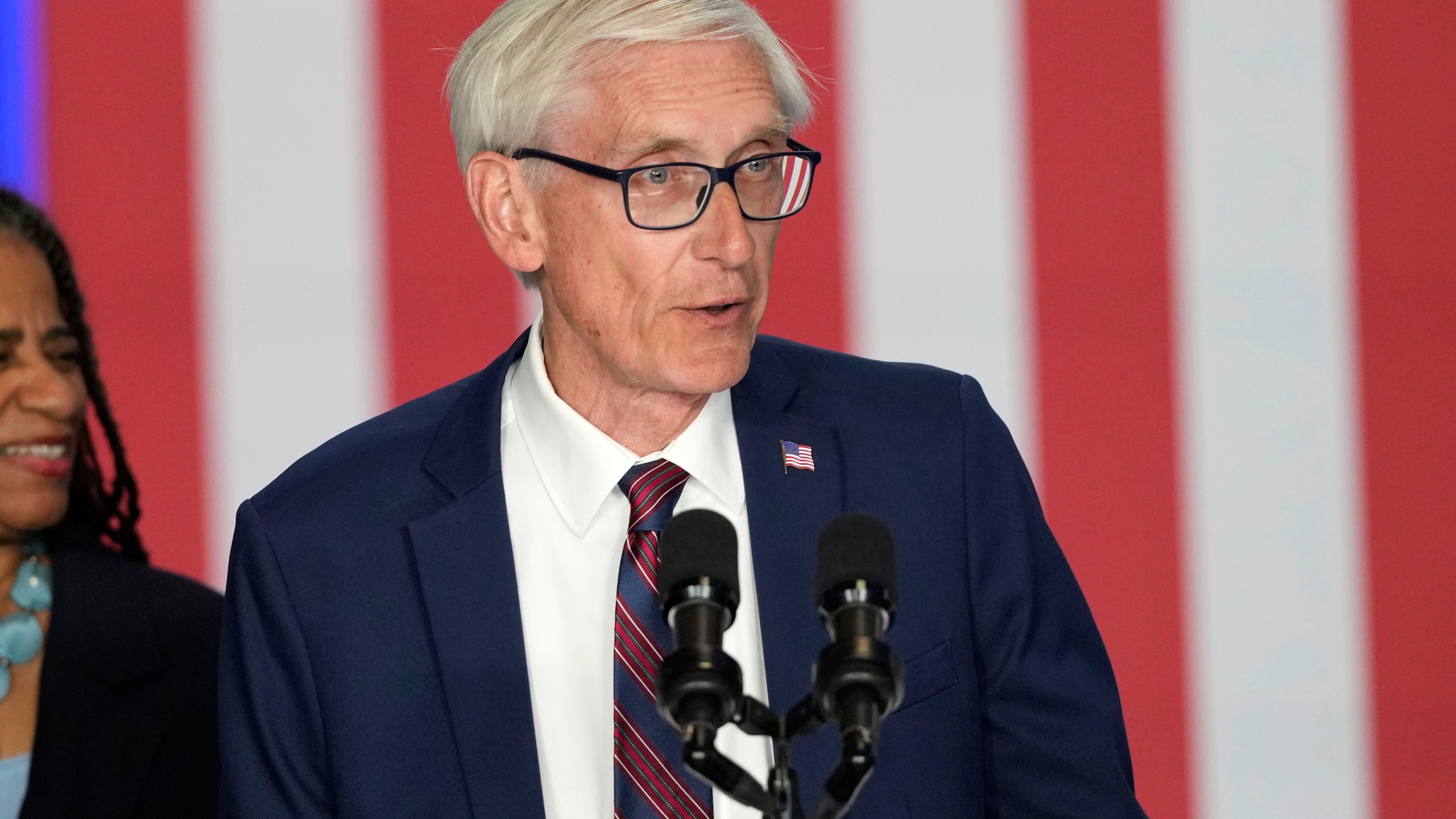 Wisconsin Gov. Tony Evers speaks before President Joe Biden at a campaign rally at Sherman Middle School in Madison, Wis., Friday, July 5, 2024. (AP Photo/Morry Gash)