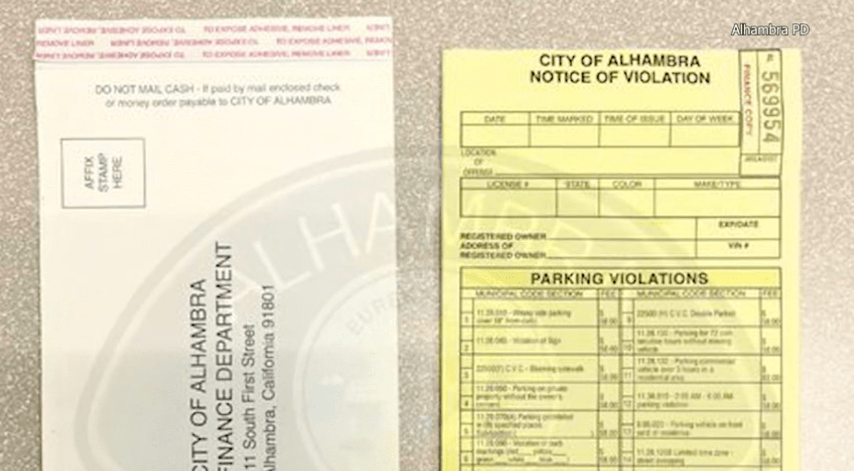 Alhambra fake parking tickets