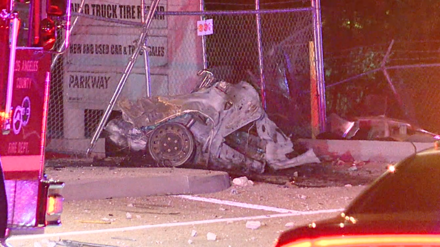 A car was split in half in a suspected fatal DUI crash in Castaic