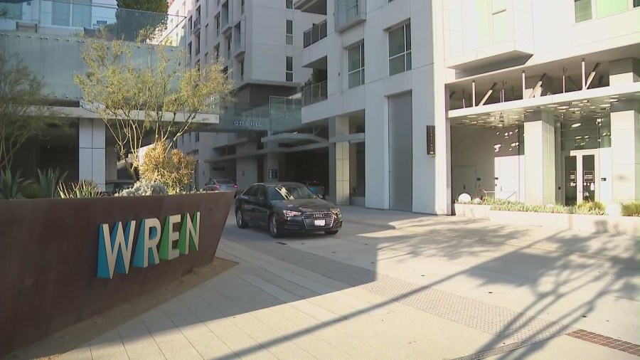 The WREN Apartments complex located on the 1200 block of South Olive Street in downtown Los Angeles. (KTLA)