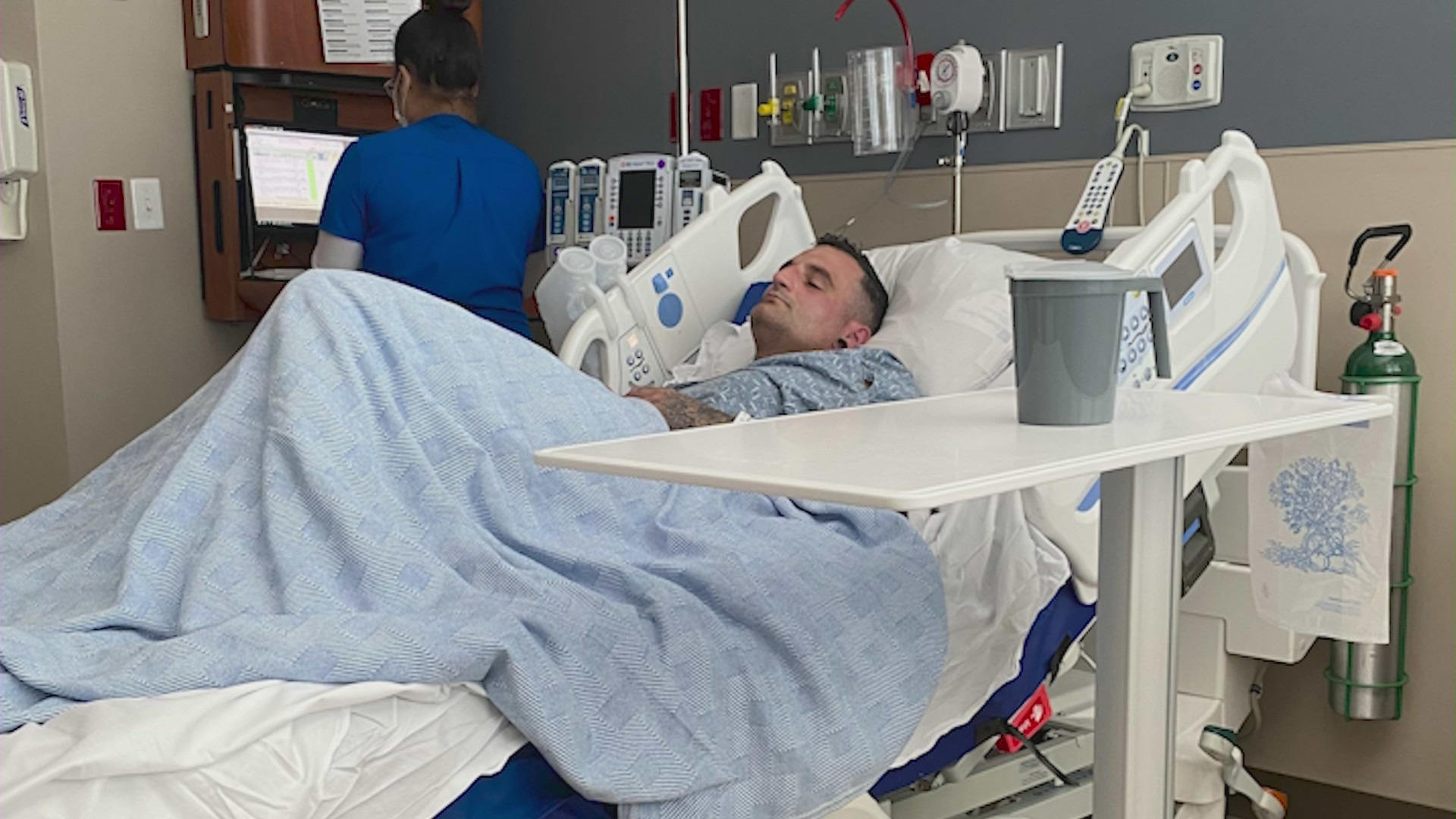 Derek Strano was hospitalized with serious injuries after being ejected from a coffee cart during a police pursuit. (Derek Strano)