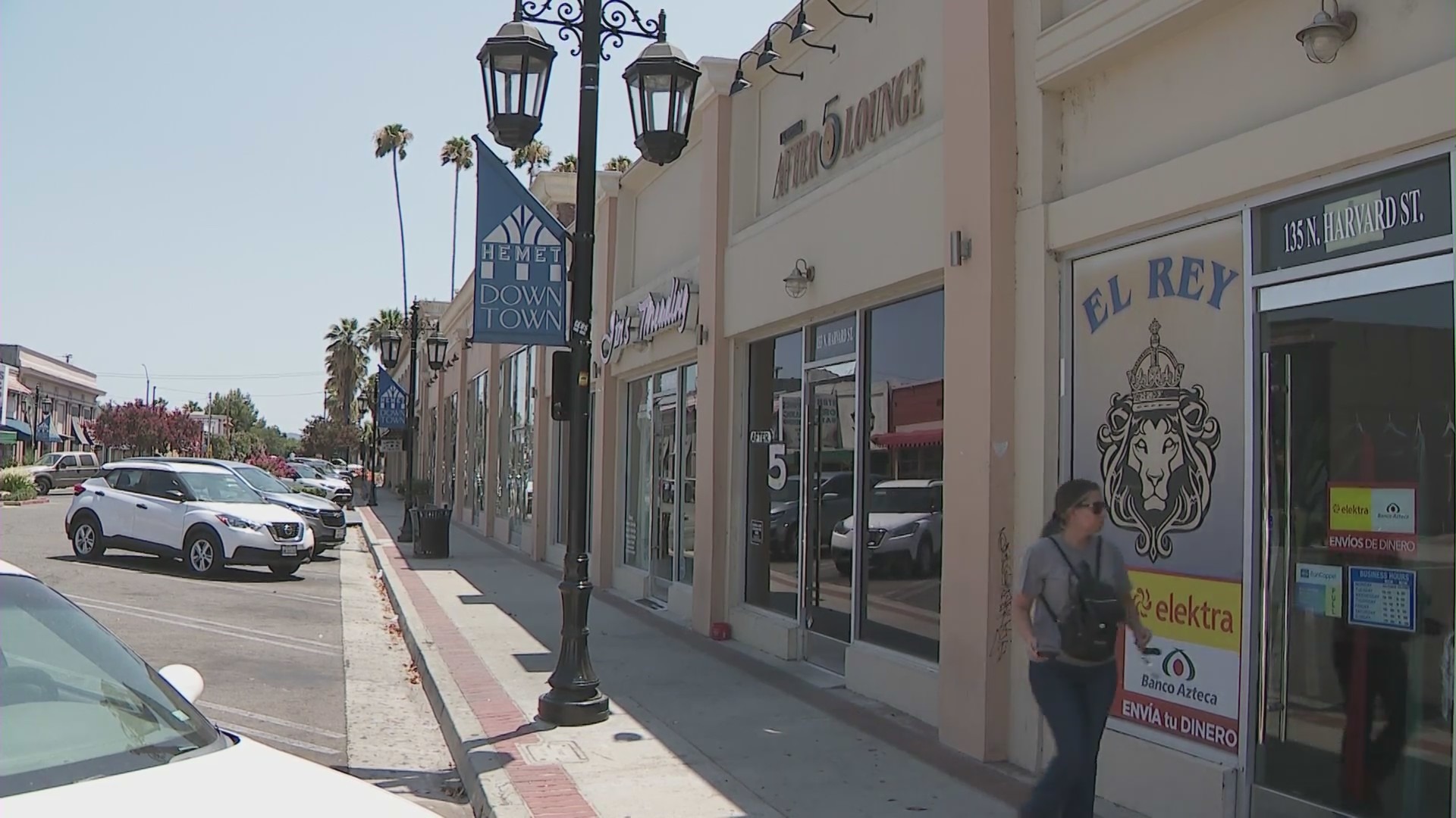 The bar in downtown Hemet where Jimmy Lopez was spotted leaving on July 4, 2024. (KTLA)