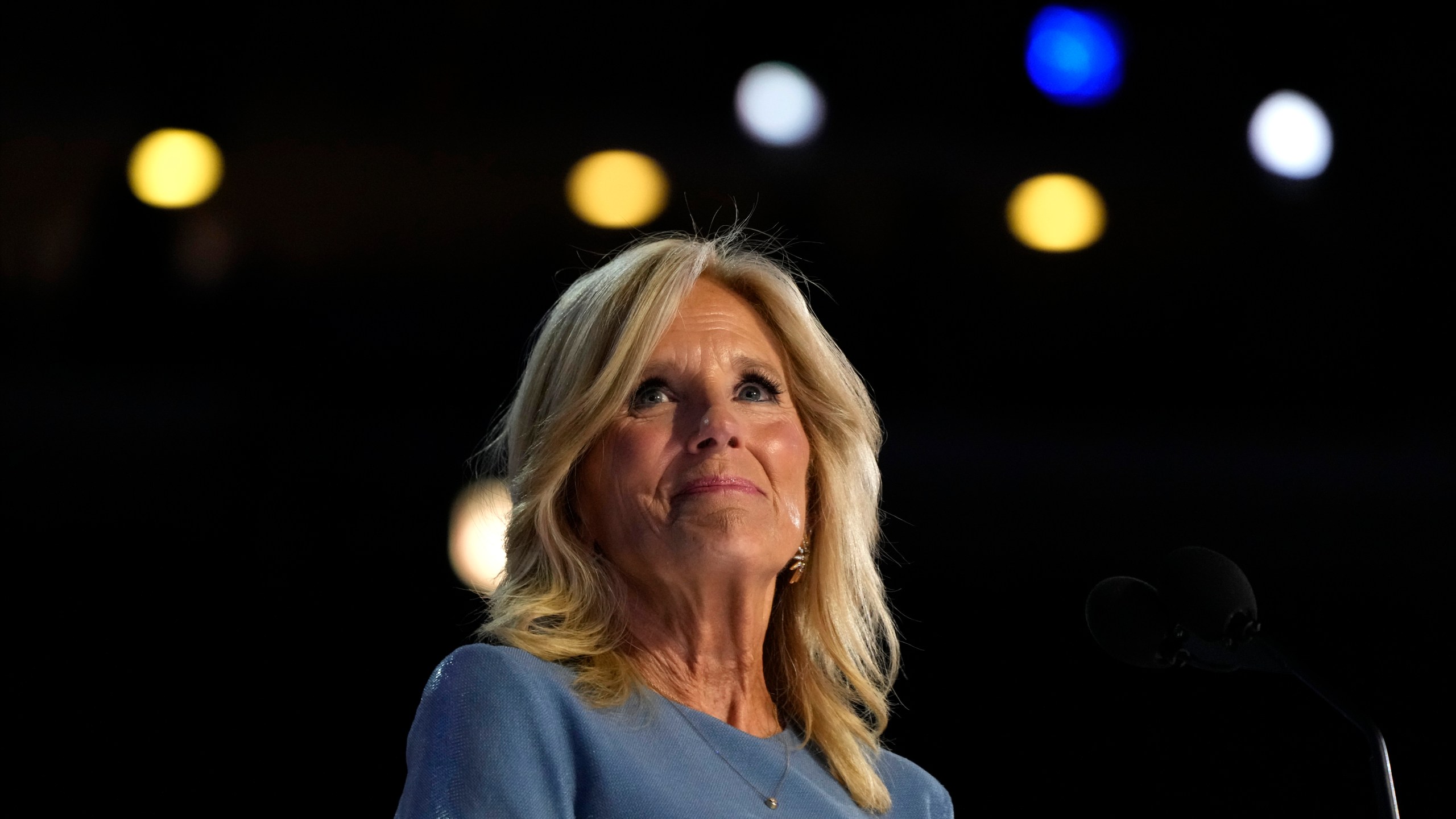 First lady Jill Biden speaks during the first day of Democratic National Convention, Monday, Aug. 19, 2024, in Chicago. (AP Photo/Jacquelyn Martin)