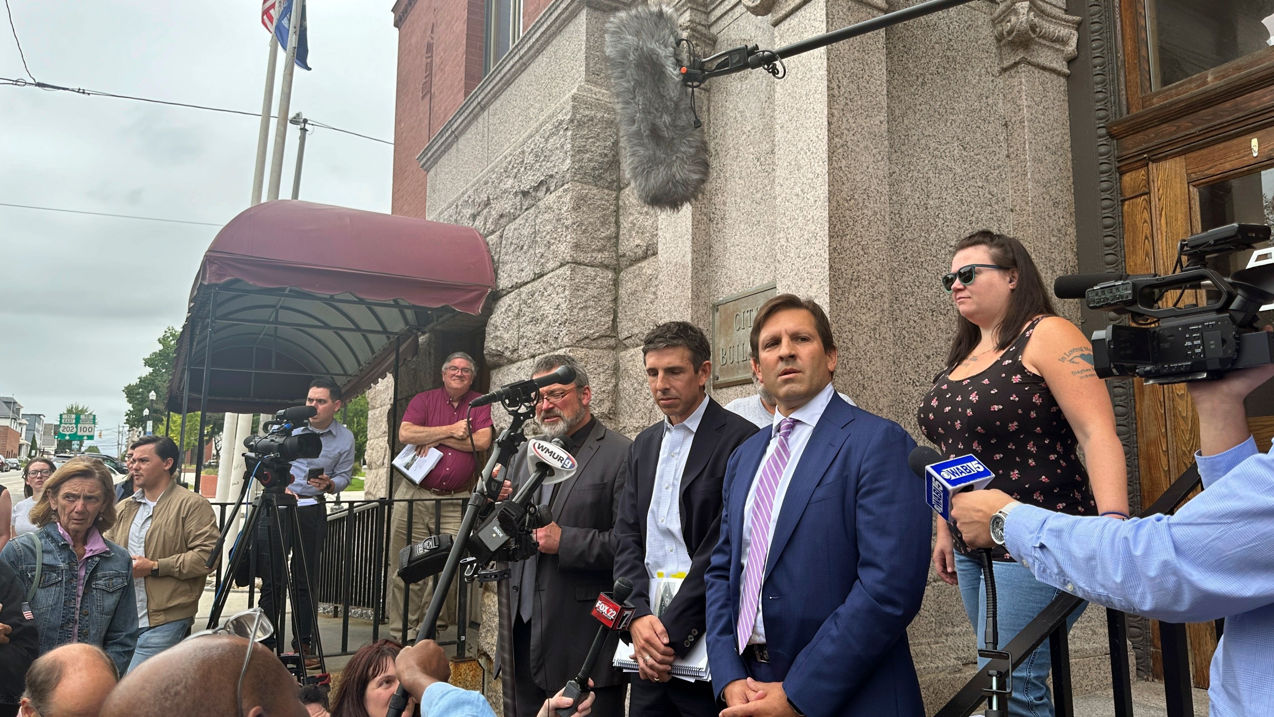 Attorney Ben Gideon attorney for victims of the Lewiston mass shooting and their families, talks to reporters outside Lewiston City Hall, on Tuesday, Aug. 20, 2024, in Lewiston, Maine. (AP Photo/Patrick Whittle)