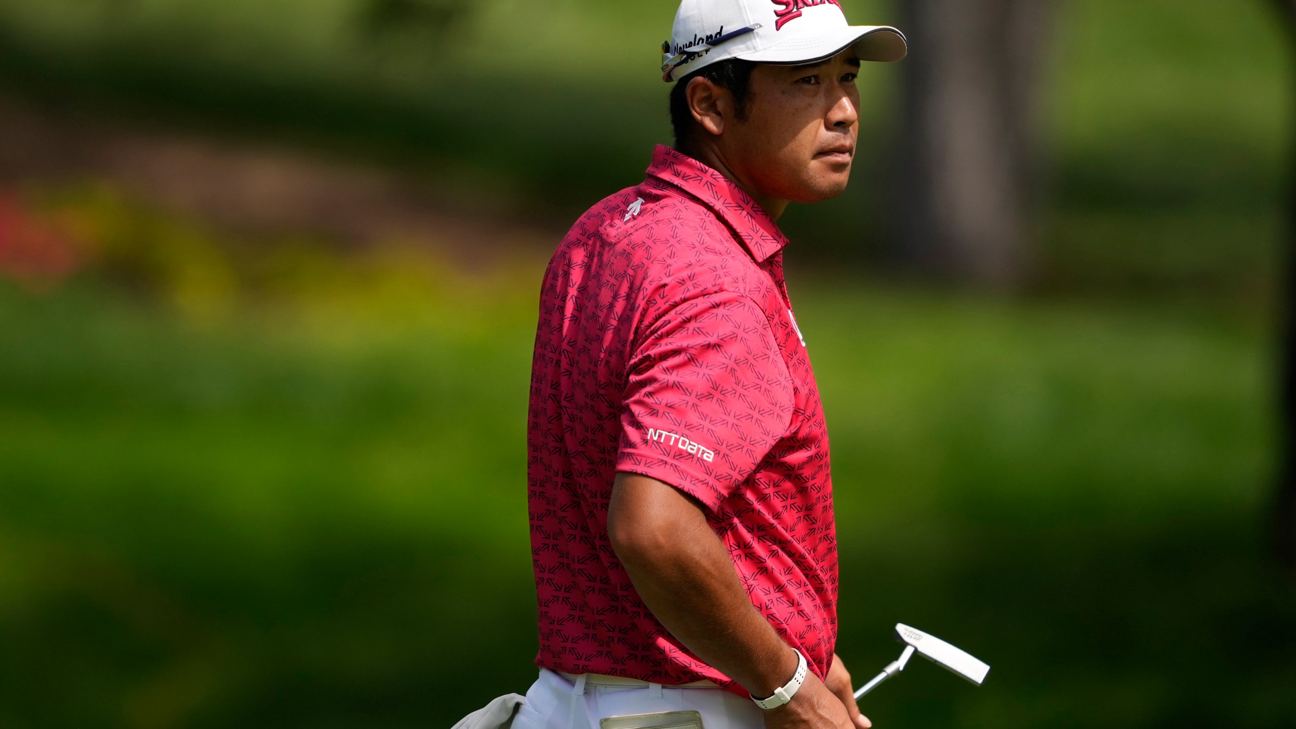 Hideki Matsuyama, of Japan, walks across the 14th green during the first round of the BMW Championship golf event at Castle Pines Golf Club, Thursday, Aug. 22, 2024, in Castle Rock, Colo. (AP Photo/Matt York)