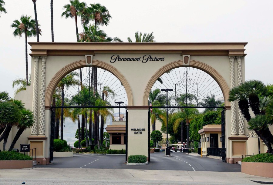 FILE - The main gate to Paramount Studios is seen on Melrose Avenue, July 8, 2015, in Los Angeles. (AP Photo/Nick Ut, File)