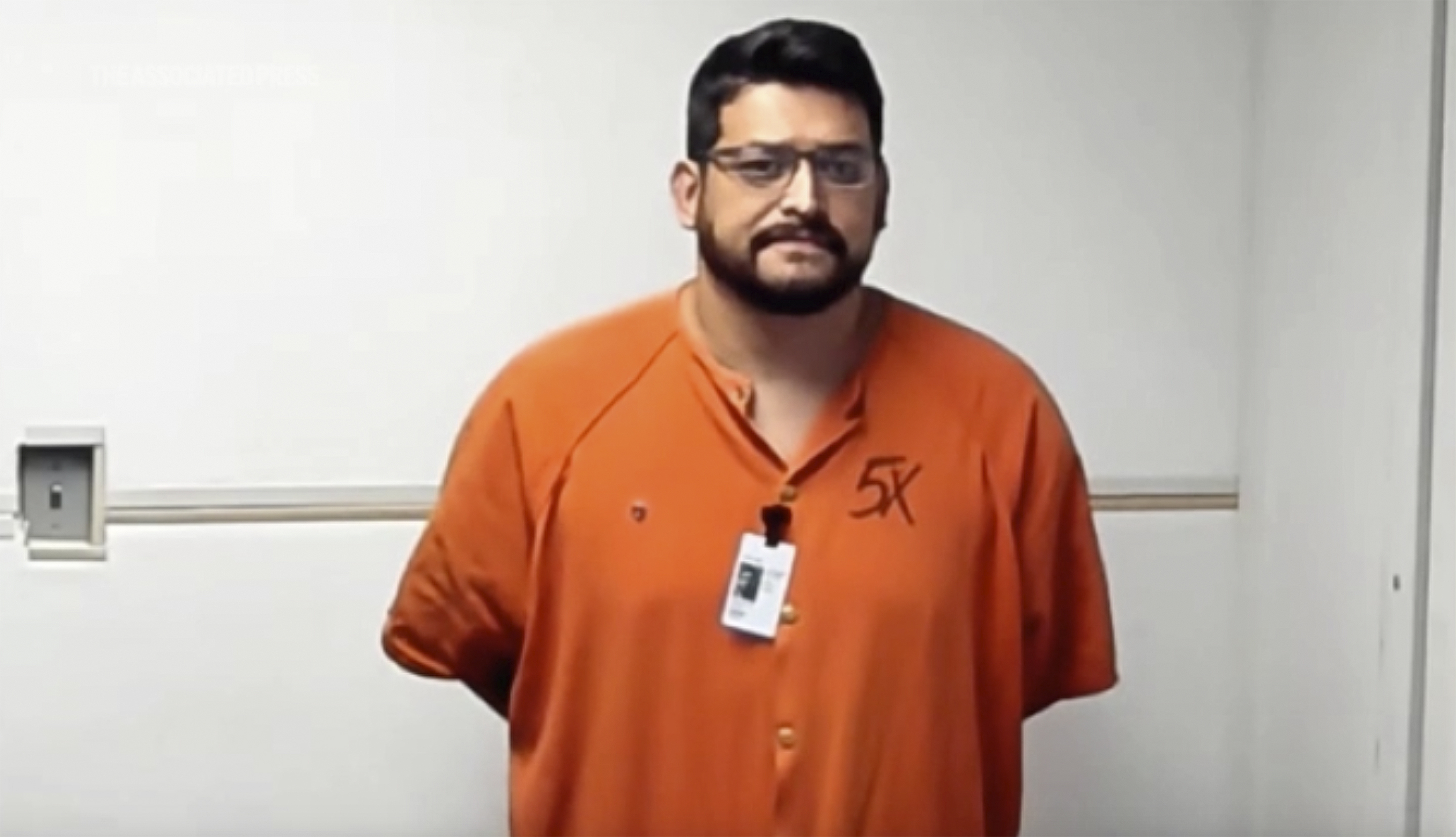 This image taken from video provided by the First Judicial Circuit of Florida shows Eddie Duran in a holding room separate from court in Fort Walton Beach, Fla., Tuesday, Aug. 27, 2024. (First Judicial Circuit of Florida via AP)