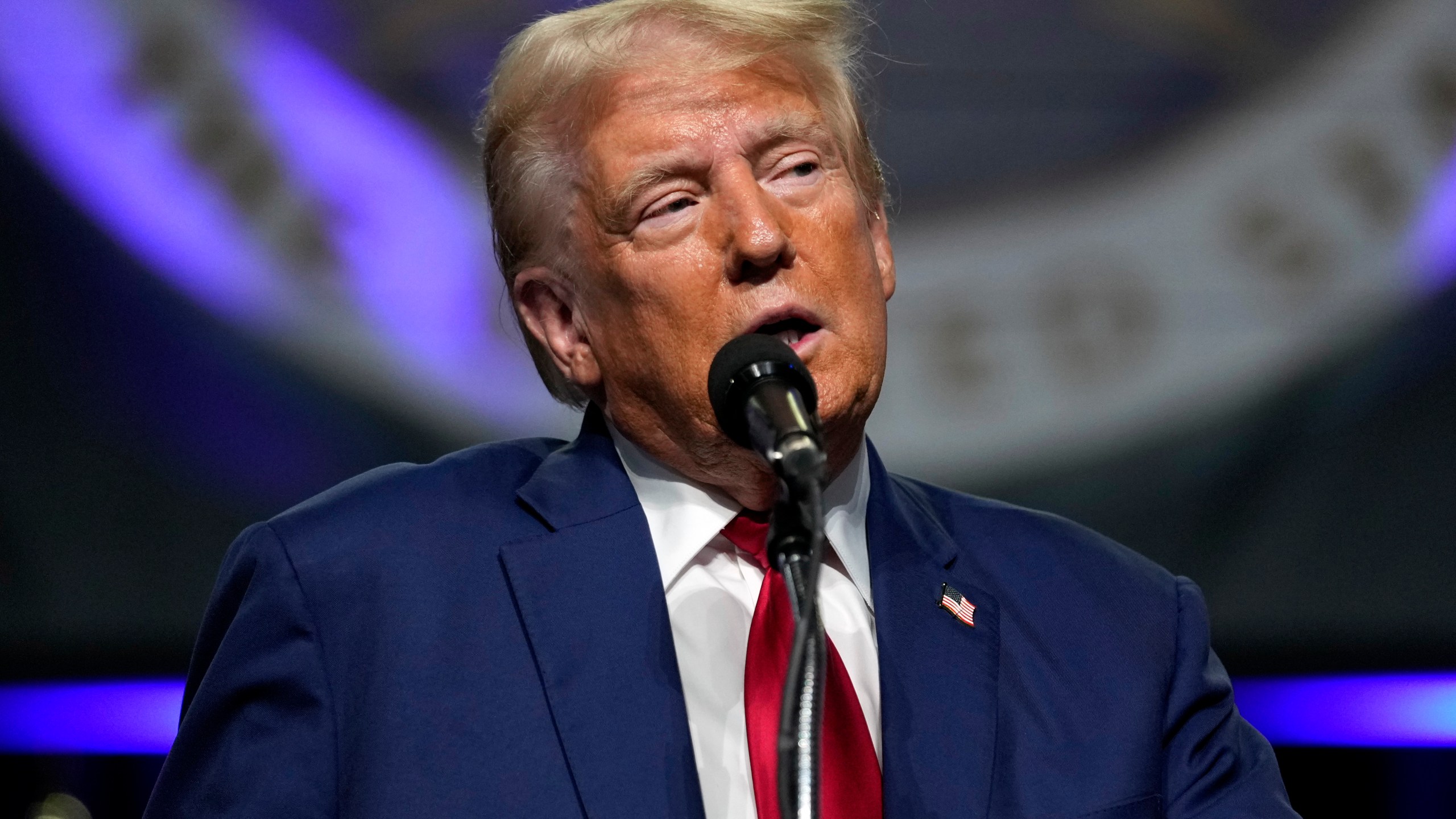 Republican presidential nominee former President Donald Trump speaks at the National Guard Association of the United States' 146th General Conference, Monday, Aug. 26, 2024, in Detroit. (AP Photo/Carolyn Kaster)