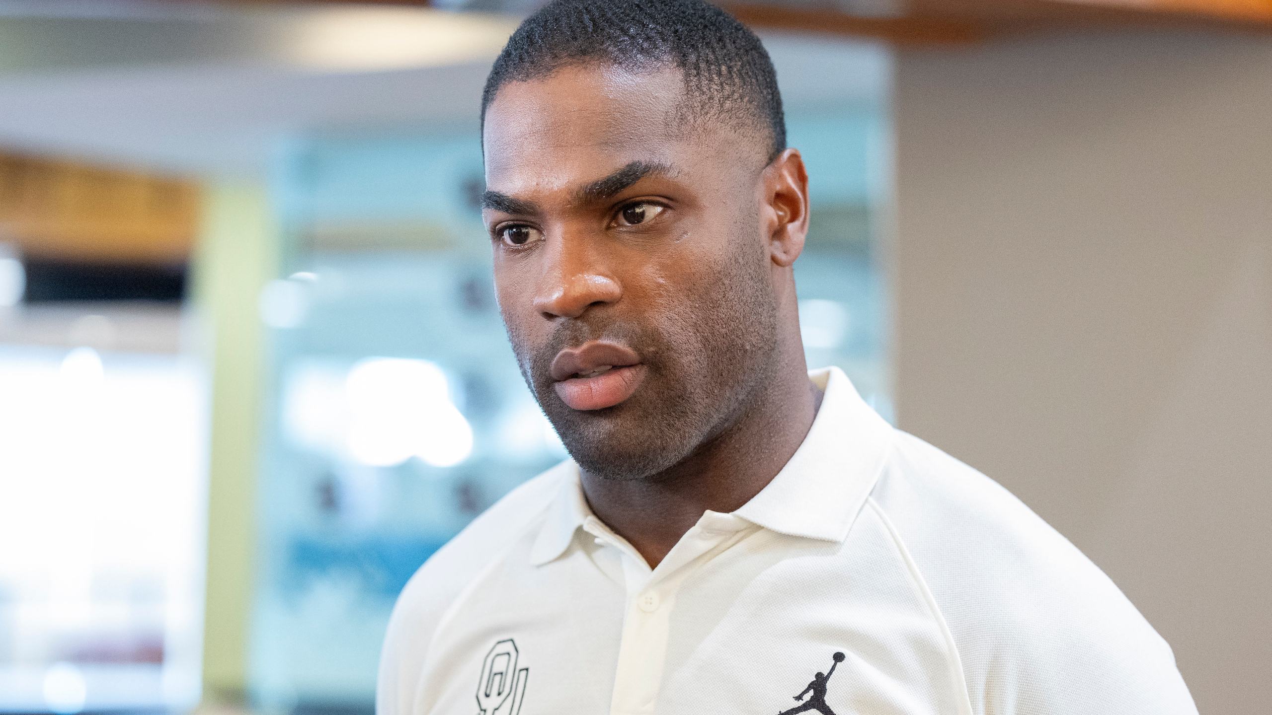 FILE - Oklahoma running backs coach DeMarco Murray speaks during an NCAA college football media day, Tuesday, Aug. 1, 2023, in Norman, Okla. (AP Photo/Alonzo Adams, File)