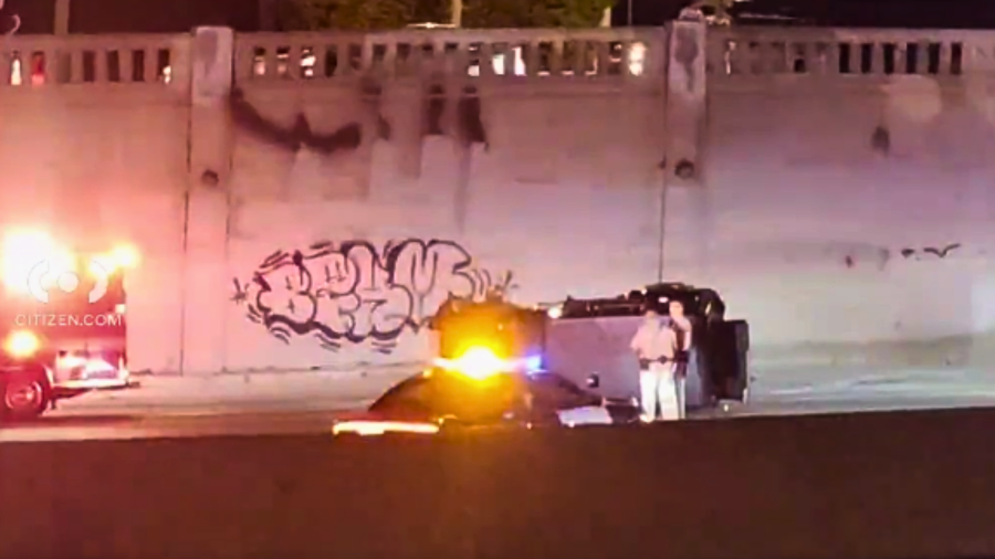 Street takeover and pursuit suspect crash