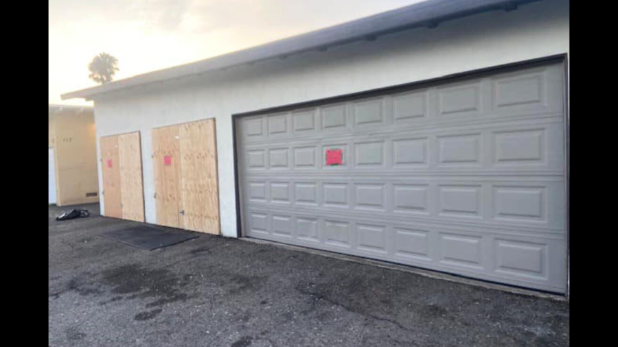 The garages were red-tagged after 17 suspects were arrested at a property containing three units in Costa Mesa for a variety narcotics and probation violation charges on Aug. 1, 2024. (Costa Mesa Police Department)