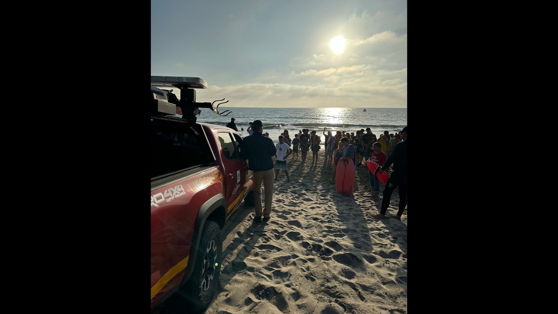 Beachgoers were stunned when a 40-foot fin whale washed ashore in Torrance Beach on August 10, 2024. (Los Angeles County Fire Department)