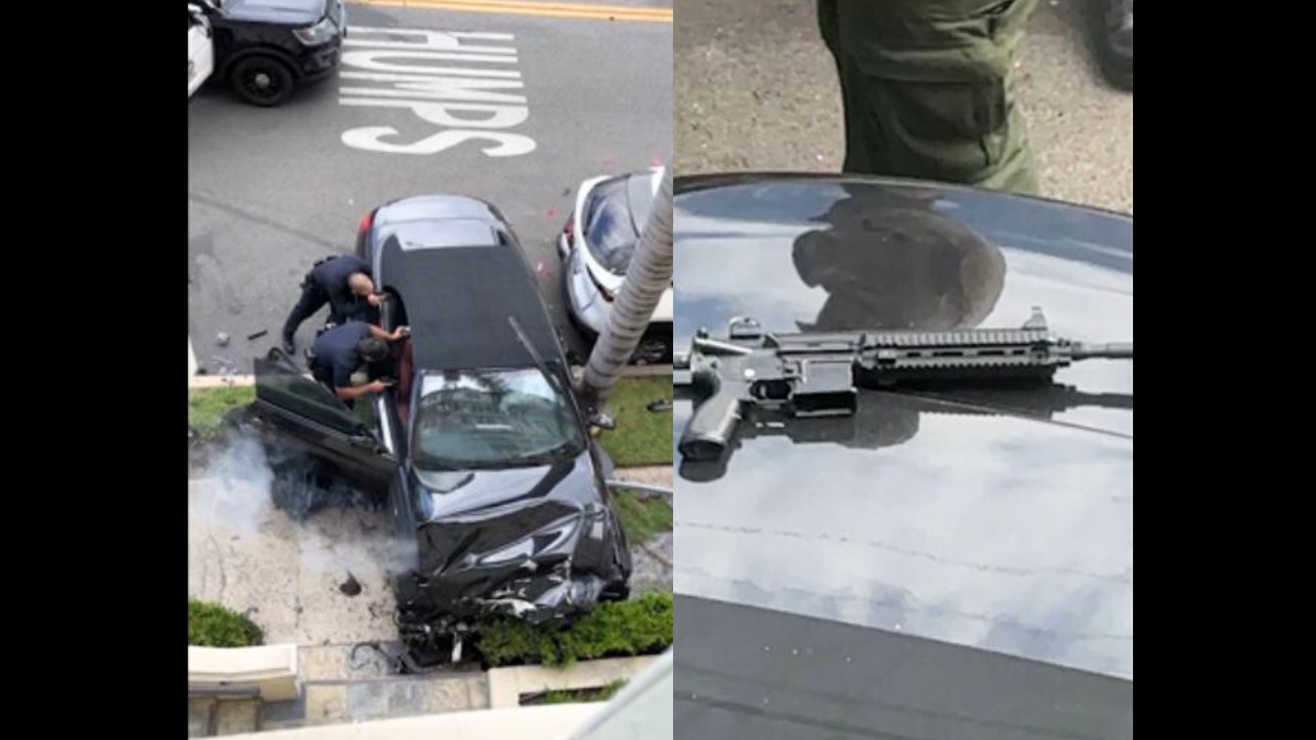 A rilfe was found in the back of a robbery suspect's vehicle after a pursuit crash in Koreatown on August 1, 2024. (@laurenorion)