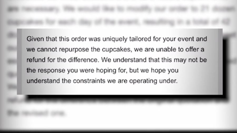 Loria Stern's reply to the scammer telling her the custom order could not be altered anymore. (Loria Stern)