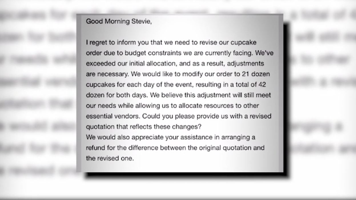 The second email from the scammer asking for an order change and a refund two days before the scheduled pick-up date. (Loria Stern)