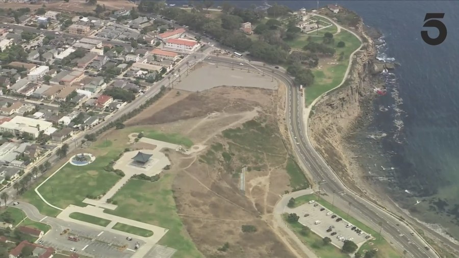 The body was discovered at the base of a seaside cliff near Royal Palms Park in San Pedro on August 1, 2024. (KTLA)