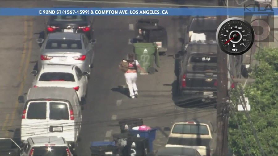 The driver ditched the vehicle and began fleeing on foot as authorities continued tracking the suspect on August 16, 2024. (KTLA)