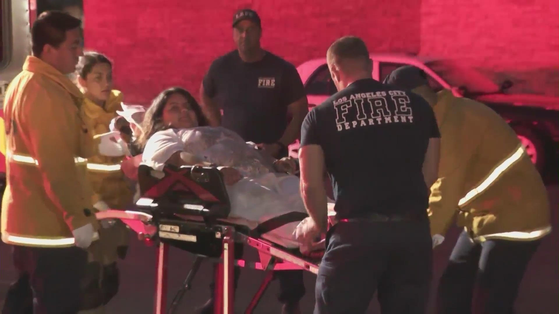 A woman was arrested after intentionally crashing her car into a taco shop in Canoga Park on August 9, 2024. (KTLA)